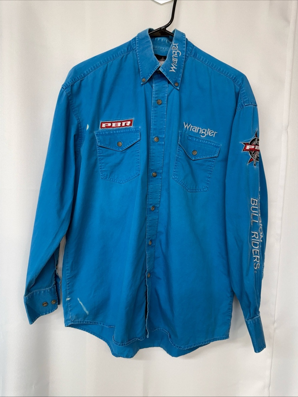 Vintage Wrangler PBR Western Shirt Men’s Sz M Professional Bull‎ Rider Blue Teal